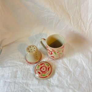 Hand-Painted Red Floral Tea Steeping Set - Home Kitchen